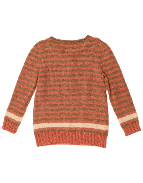 Vintage Dame Button Neck Jumper Sweater UK 10 Lille rød stribet