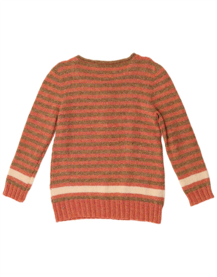 Vintage Dame Button Neck Jumper Sweater UK 10 Lille rød stribet