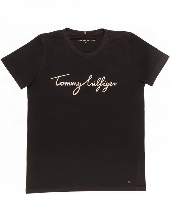 Tommy Hilfiger Dame Grafisk T-Shirt Top UK 14 Medium Sort Bomuld