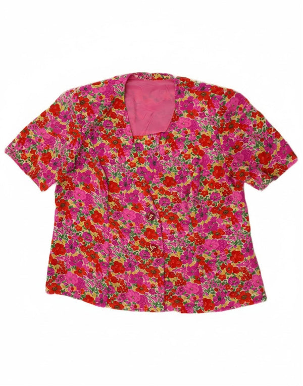 Vintage Womens Short Sleeve Shirt Blouse UK 16 Large Pink Floral