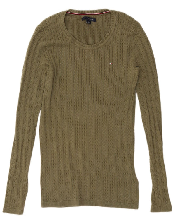 TOMMY HILFIGER Dame Boat Neck Sweater UK 10 Lille grøn bomuld