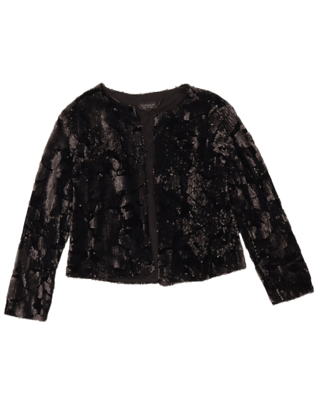 TOPSHOP Dame Crop Open Blazer Jacket UK 8 Small Black Polyester