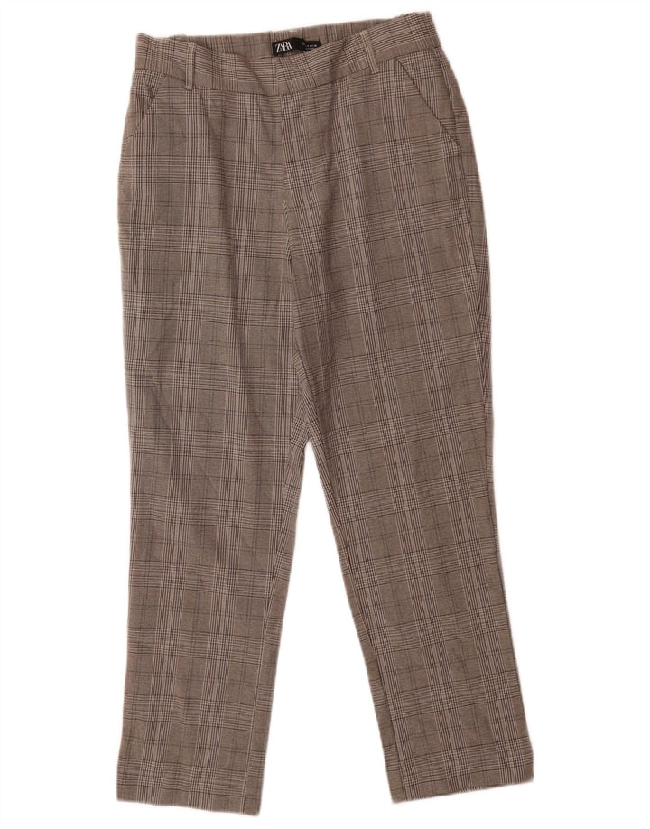 Zara Womens Crop Slim Suit Bukser Small W26 L24 Grå Houndstooth