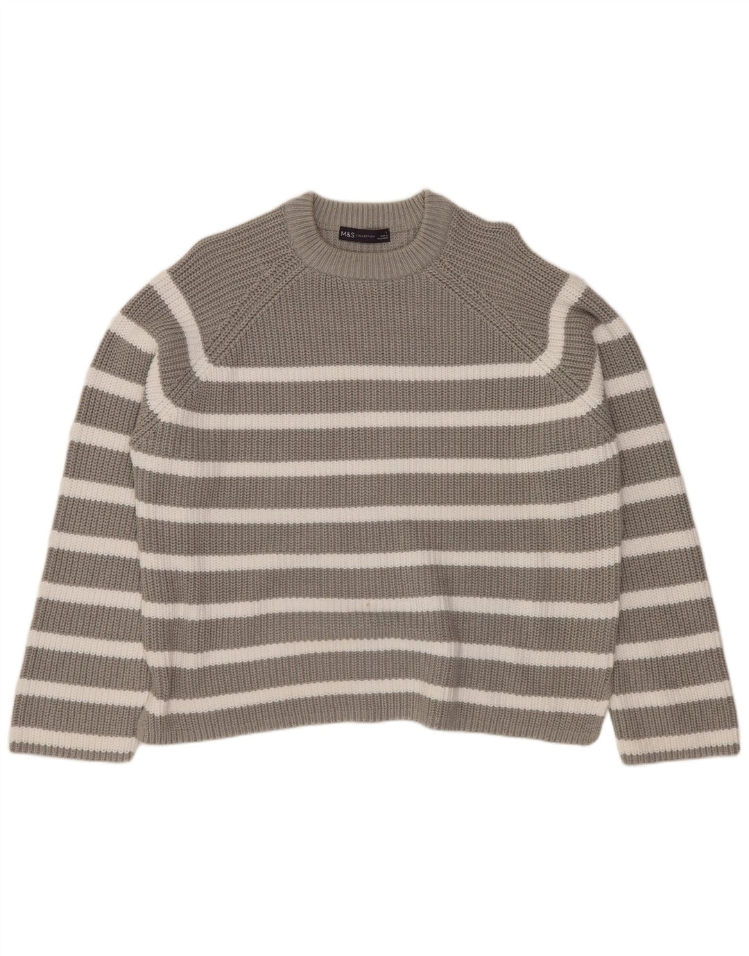 MARKS & SPENCER Dame sweater med rund hals DK 16 Stor grå stribet