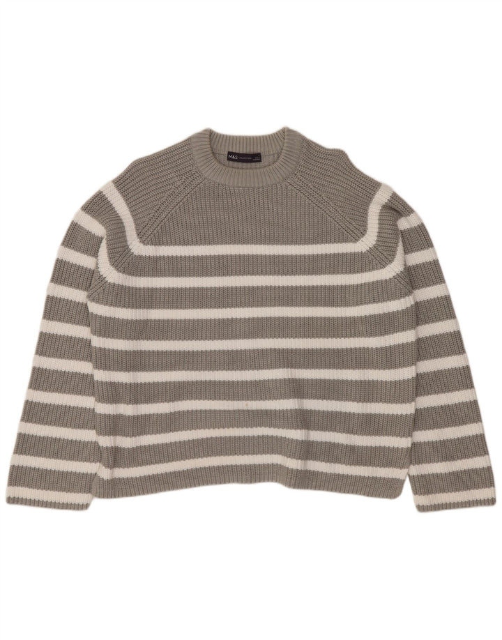 MARKS & SPENCER Dame sweater med rund hals DK 16 Stor grå stribet