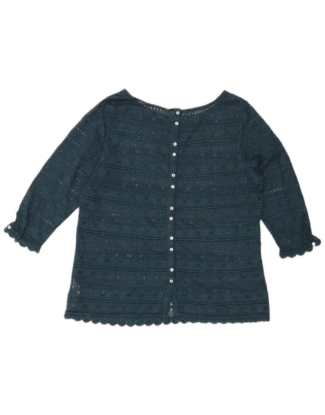 FAT FACE Dame Blonde 3/4 ærmer bluse Top UK 14 Stor grøn blomstret bomuld