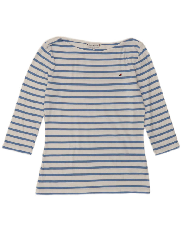 Tommy Hilfiger Womens Top 3/4 Sleeve UK 10 Small Blue Striped Cotton