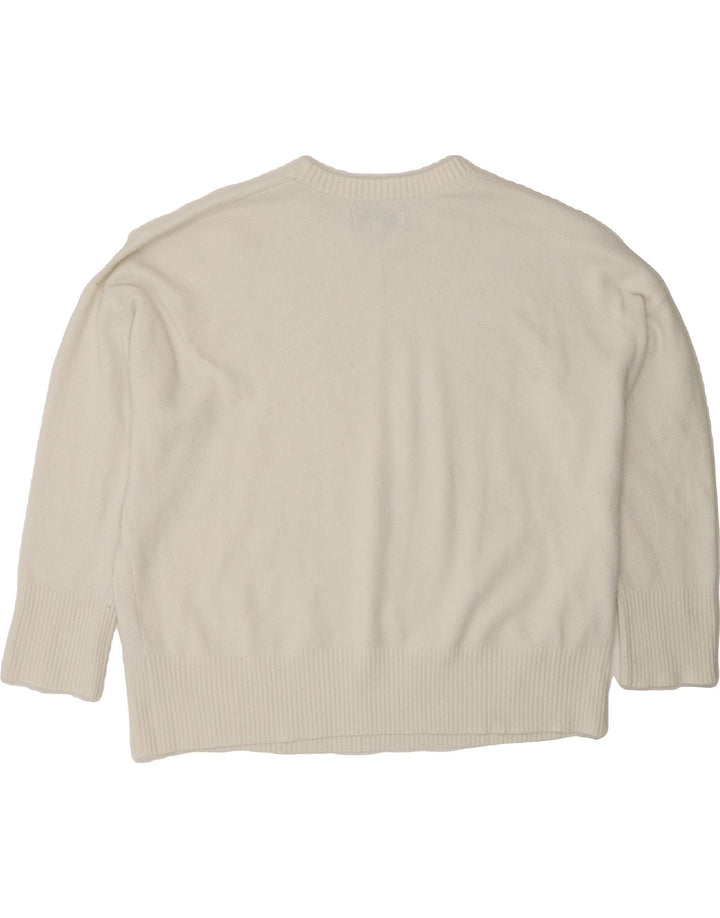 JACK WILLS Womens Oversized Boat Neck Jumper Sweater UK 12 Medium White Vintage Jack Wills and Second-Hand Jack Wills from Messina Hembry 