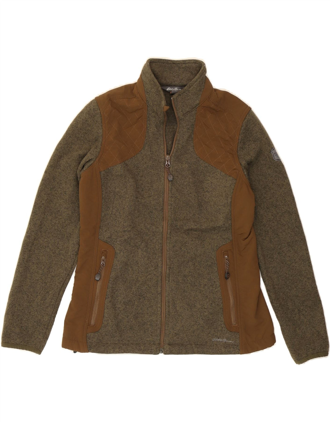 EDDIE BAUER Womens Tracksuit Top Jacket UK 14 Medium Khaki Colourblock Vintage Eddie Bauer and Second-Hand Eddie Bauer from Messina Hembry 