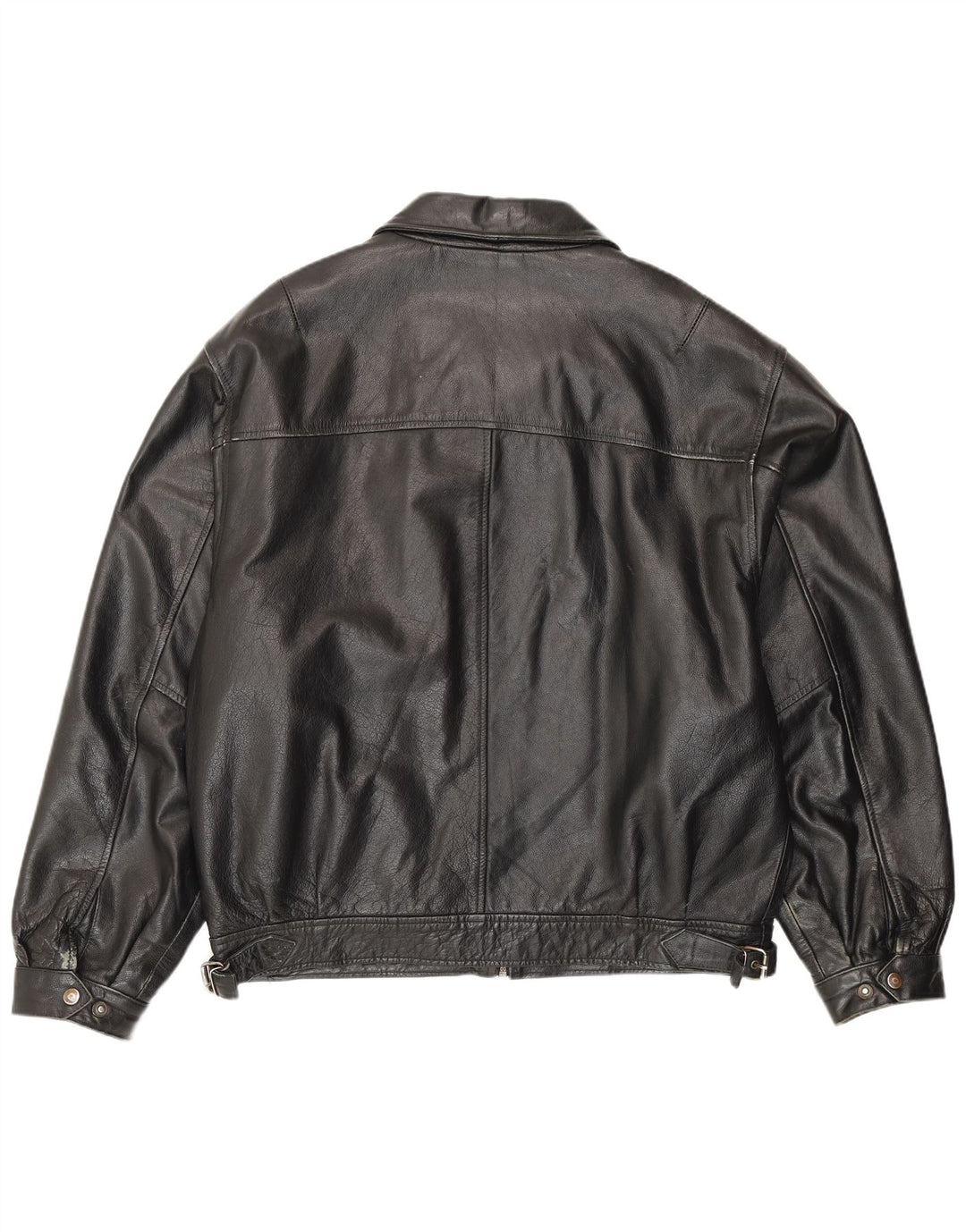Vintage Herre Bomber Læderjakke IT 54 2XL Sort Læder