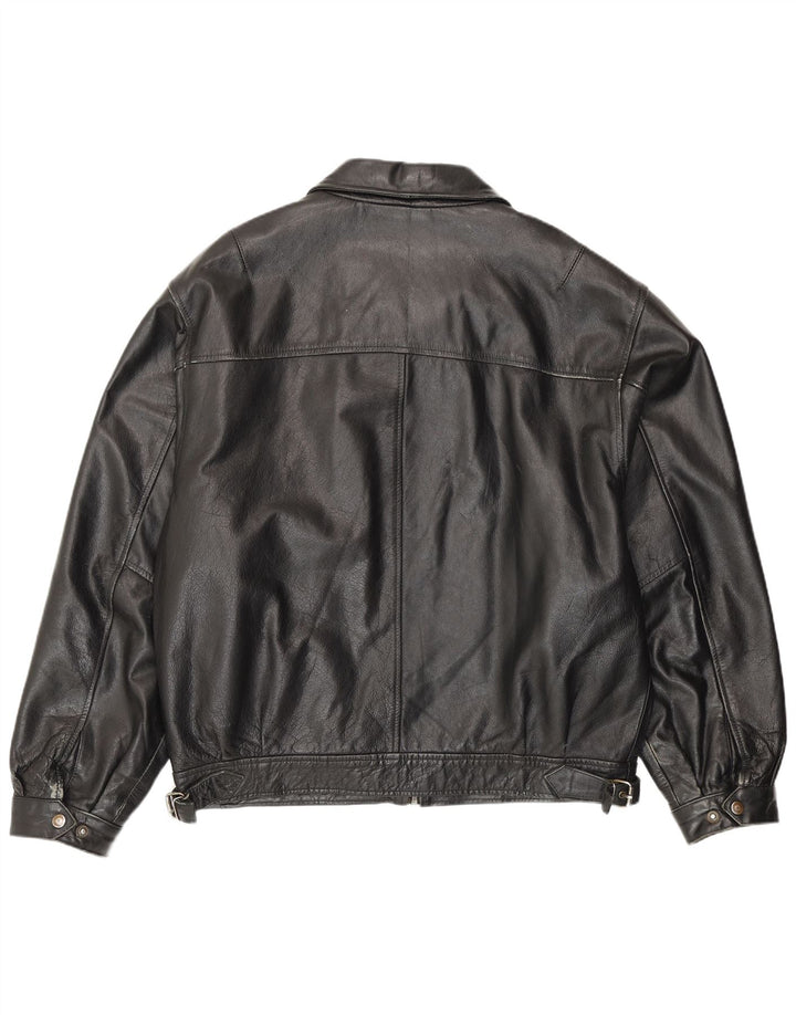 Vintage Herre Bomber Læderjakke IT 54 2XL Sort Læder