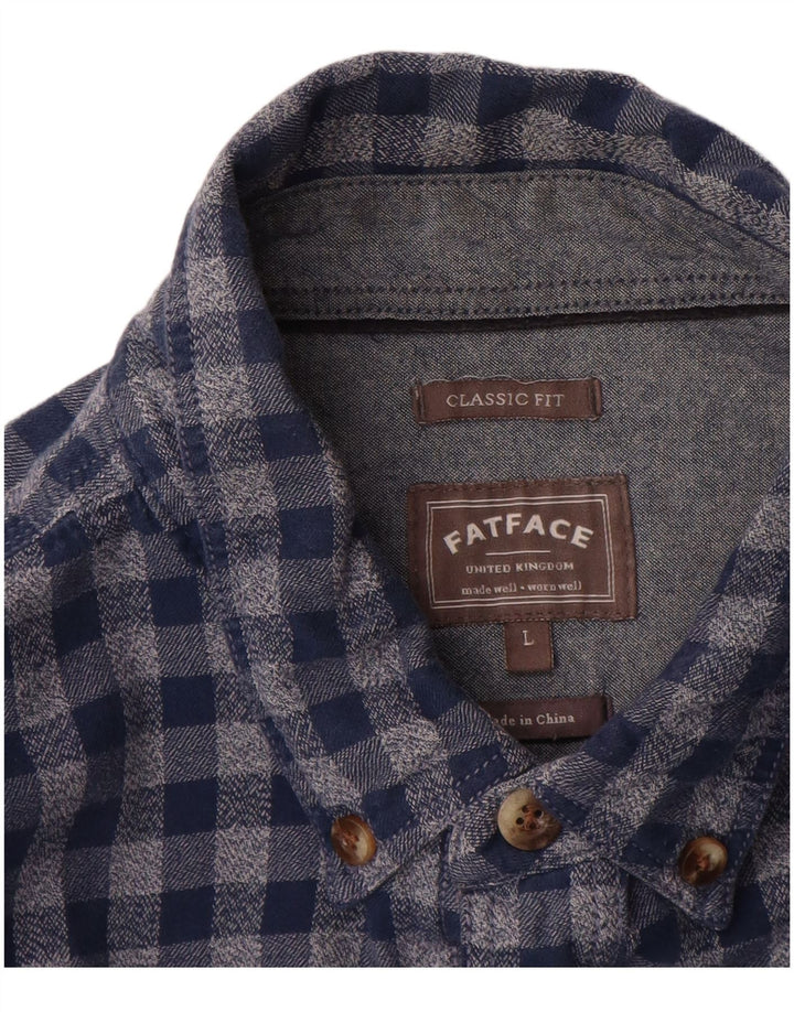 Fat Face Herre Classic Fit Flanellskjorte Stor Blå Gingham Bomuld