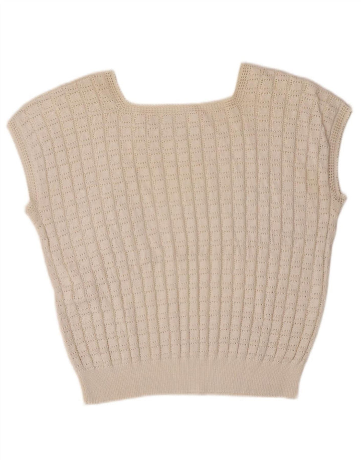 VINTAGE Womens Crop Vest Tank Top UK 14 Medium Off White