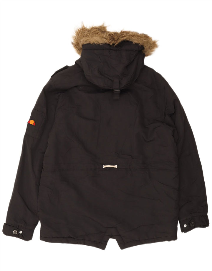 Ellesse Herre Hooded Parka Jacket UK 38 Medium Black Polyester