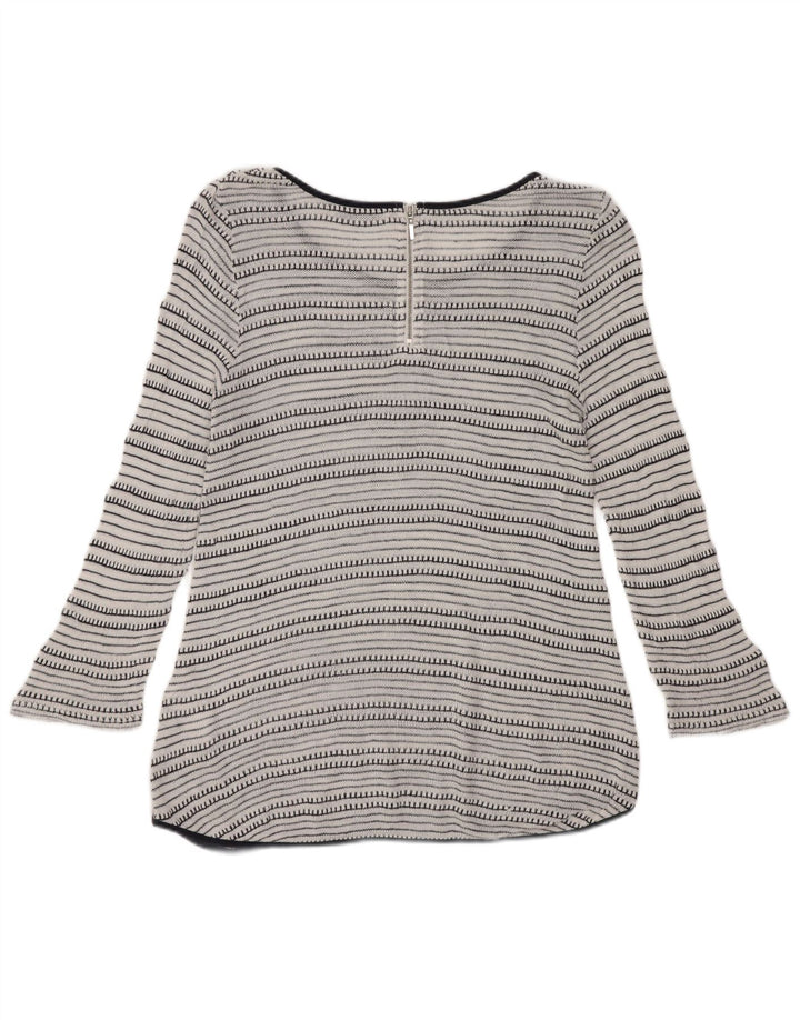 Oasis Dame 3/4 ærmet tunikatop UK 12 Medium hvid stribet viskose