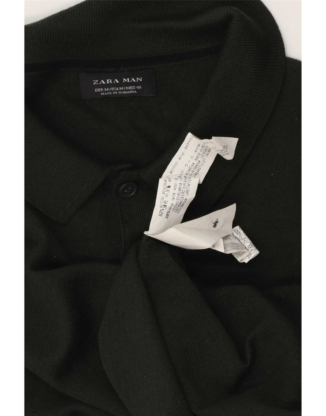 Zara Herre Polo Neck Jumper Sweater Medium Grøn Akryl