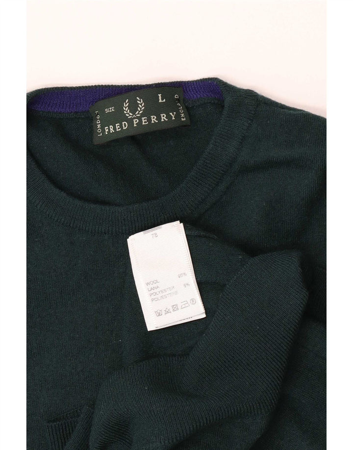 Fred Perry Womens Regular Fit Crew Neck Jumper Sweater UK 14 Large Green