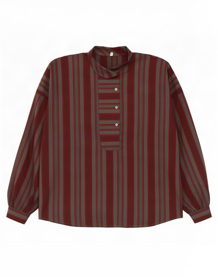 Vintage Dame Oversized Pullover Shirt EU 40 Medium Burgundy stribet