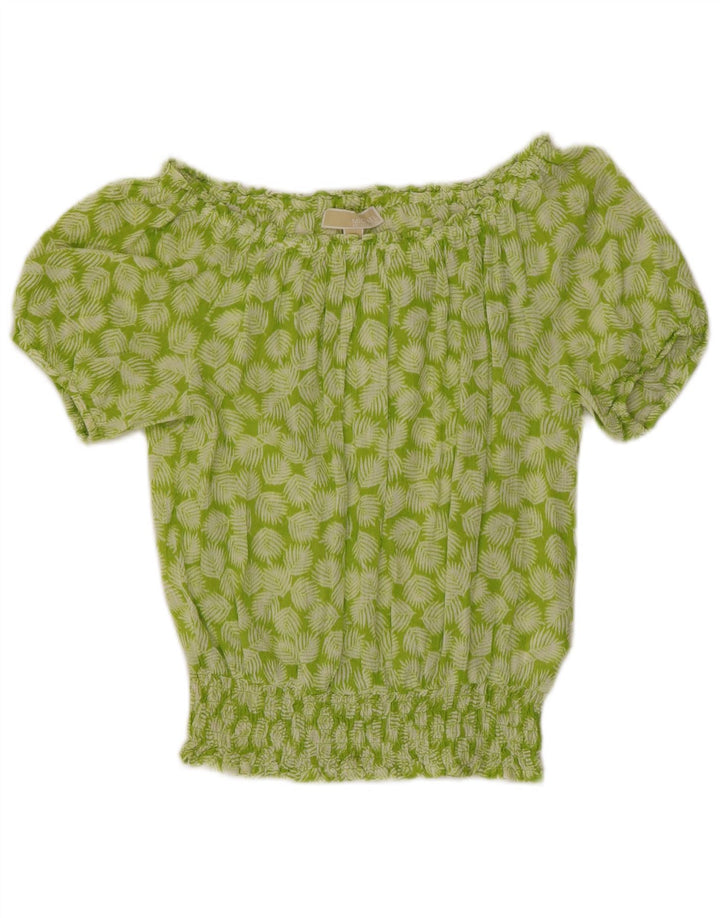 MICHAEL KORS Dame Oversized Off Shoulder Top UK 10 Small Green Floral