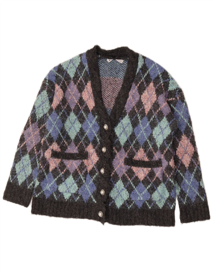 Zara Dame Cardigan Sweater UK 10 Small Multicolored Argyle/Diamond
