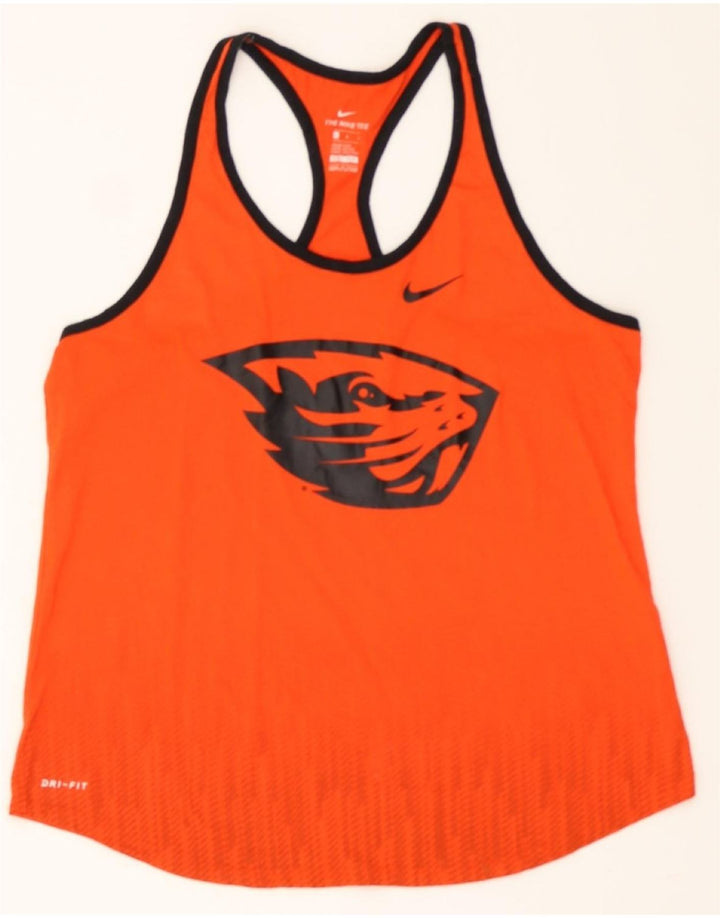 NIKE Womens Dri Fit Graphic Vest Top UK 14 Large Orange Polyester Vintage Nike and Second-Hand Nike from Messina Hembry 