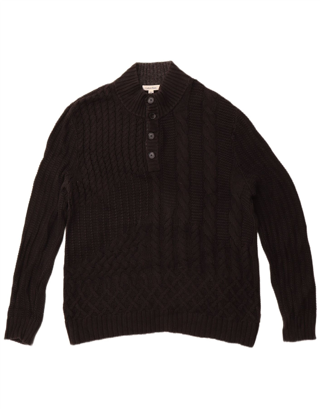 Calvin Klein Herre Button Neck Jumper Sweater XL Sort Bomuld