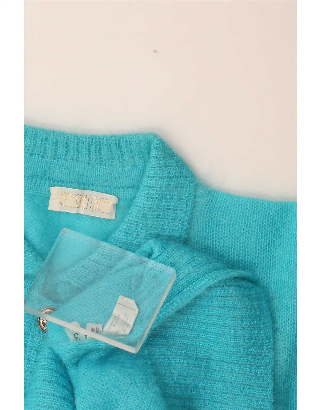 Vintage Dame Polo Neck Jumper Sweater IT 44 Medium Blue Mohair