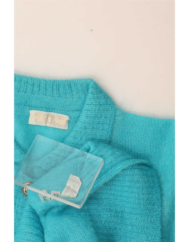 Vintage Dame Polo Neck Jumper Sweater IT 44 Medium Blue Mohair