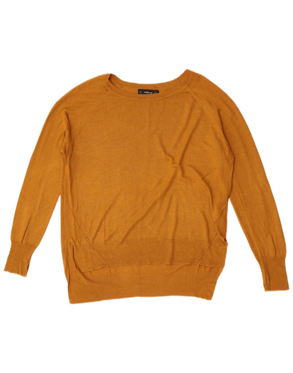 Zara Dame Boat Neck Jumper Sweater UK 14 Medium Yellow Viscose