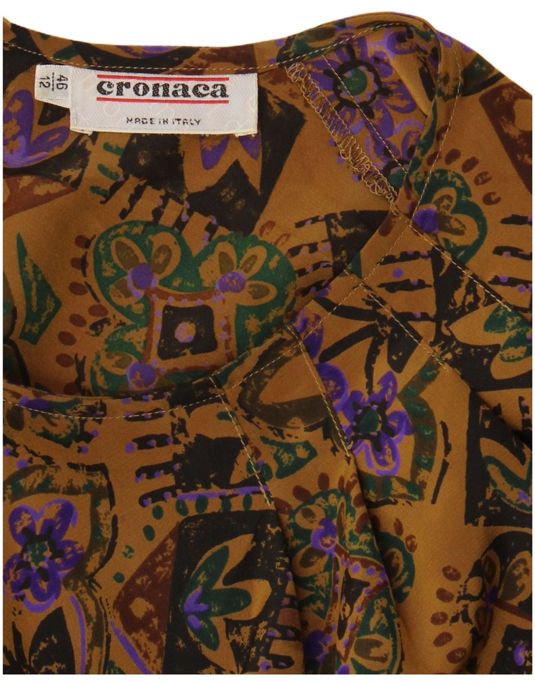 VINTAGE Langærmet Damebluse Top IT 46 Large Brown Floral