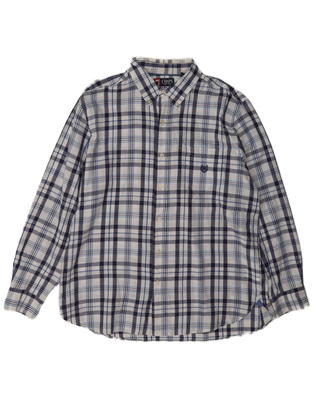 Chaps Herre Flanelskjorte XL Marineblå Plaid Bomuld