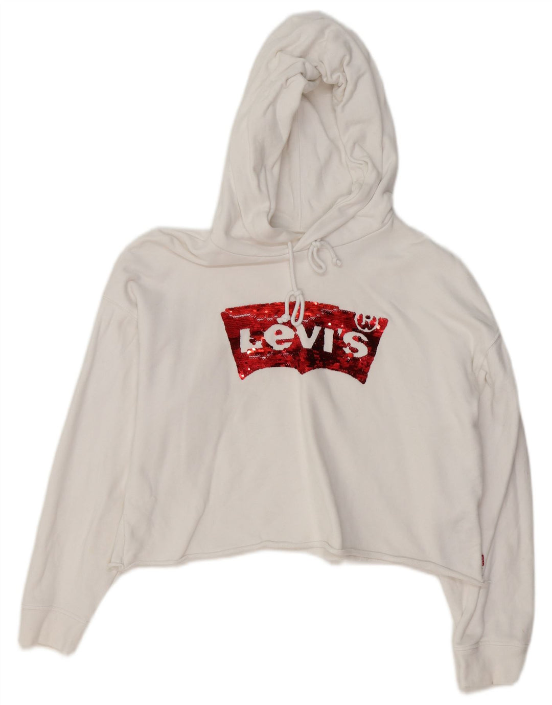 LEVI'S Dame Oversized Crop Hoodie Jumper UK 14 Medium White Bomuld