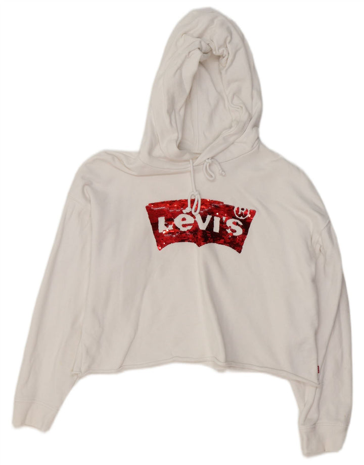 LEVI'S Dame Oversized Crop Hoodie Jumper UK 14 Medium White Bomuld