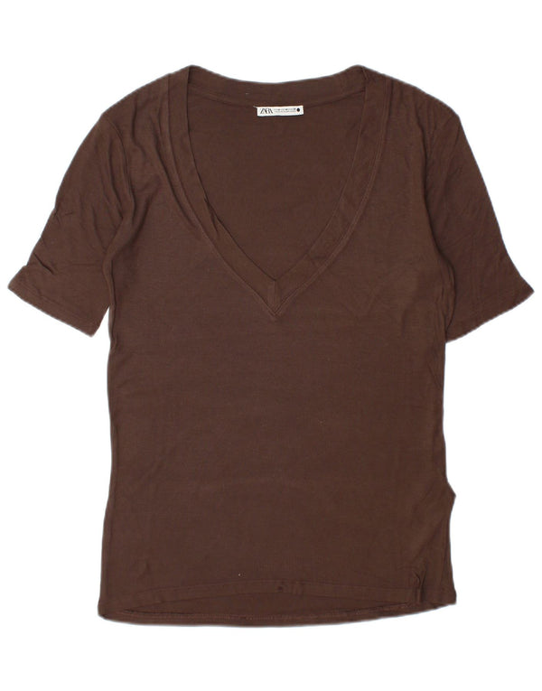 Zara T-Shirt Top UK 14 Medium Brun Viscose