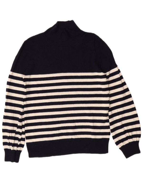 WHISTLES Dame Turtle Neck Jumper Sweater UK 10 Small Navy Blue Stribet