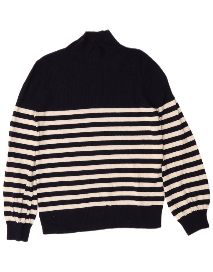 WHISTLES Dame Turtle Neck Jumper Sweater UK 10 Small Navy Blue Stribet