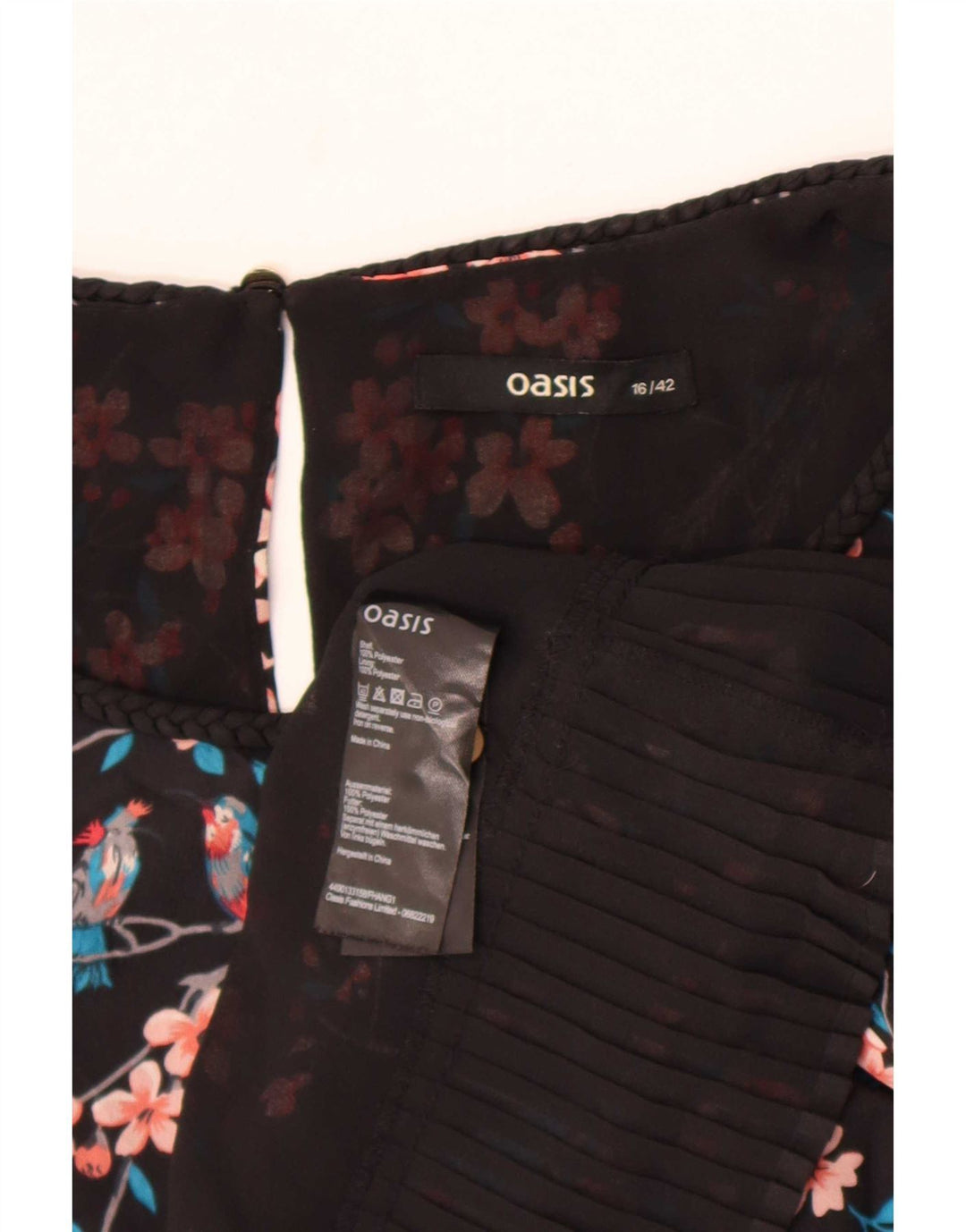 Oasis Dame Ærmeløs bluse Top UK 16 Large Black Floral Polyester
