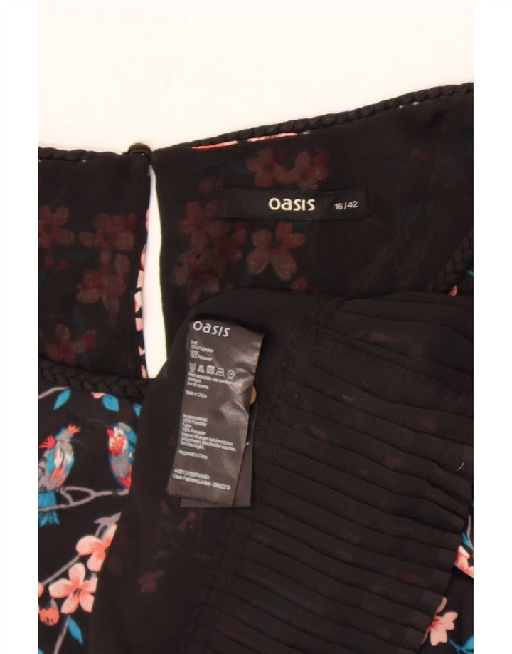 Oasis Dame Ærmeløs bluse Top UK 16 Large Black Floral Polyester