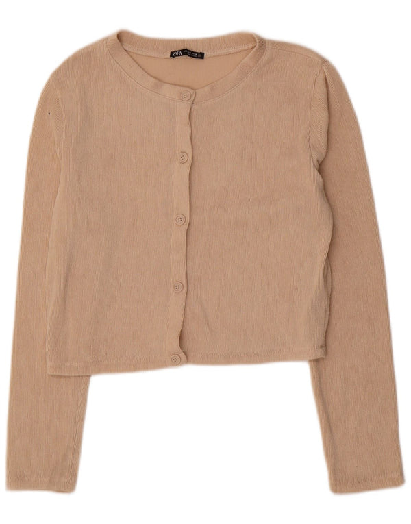 ZARA Womens Crop Cardigan Sweater UK 14 Large Beige Viscose
