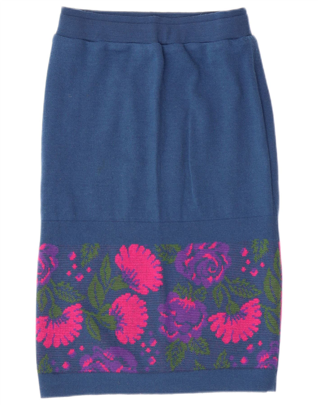 VINTAGE Dame 3-delt sæt IT 46 Stort W26 Marineblå Floral Virgin Wool