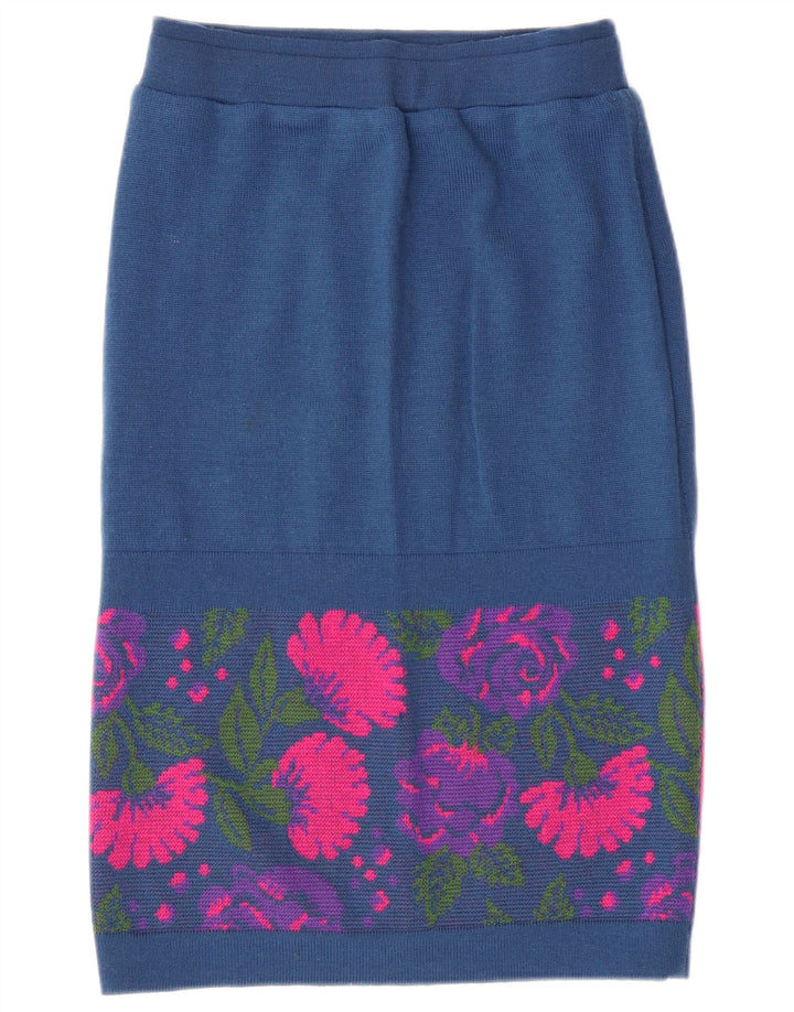 VINTAGE Dame 3-delt sæt IT 46 Stort W26 Marineblå Floral Virgin Wool