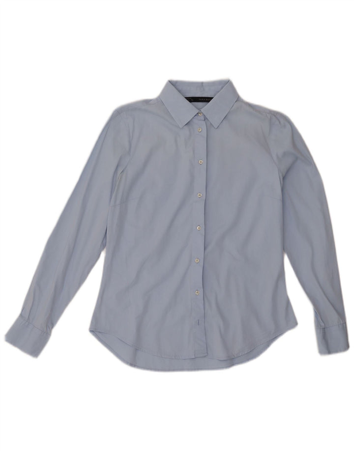 ZARA Dameskjorte UK 12 Medium Blue Cotton