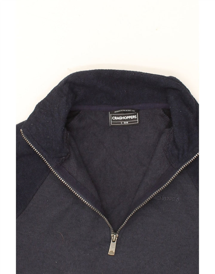 CRAGHOPPERS Mens Zip Neck Sweatshirt Jumper Small Navy Blue Polyester Vintage CRAGHOPPERS and Second-Hand CRAGHOPPERS from Messina Hembry 