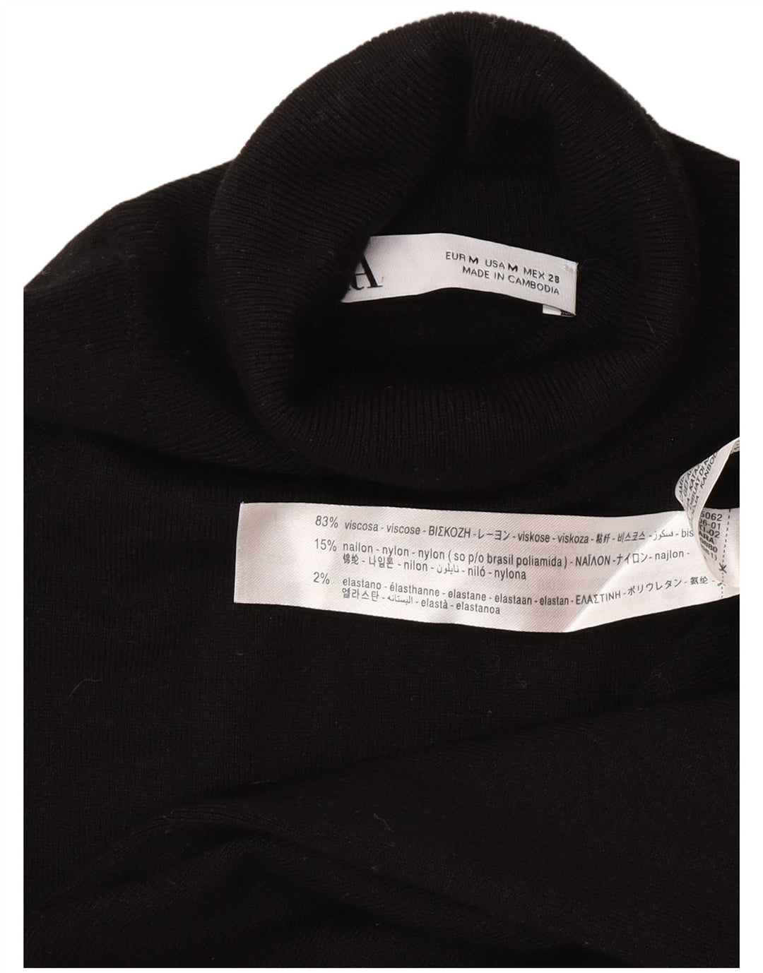 Zara Dame Kortærmet Rullehals Jumper Sweater UK 12 Medium Sort