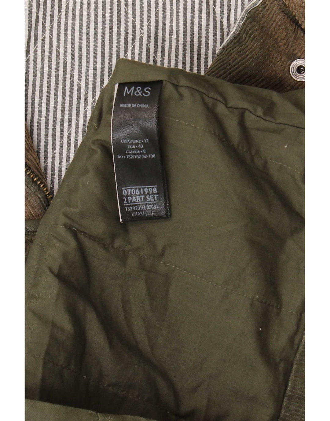 Marks & Spencer Dame Hætte Vokset Bomuldsjakke UK 12 Medium Khaki