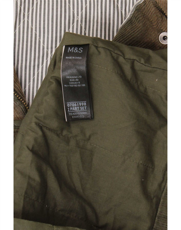 Marks & Spencer Dame Hætte Vokset Bomuldsjakke UK 12 Medium Khaki