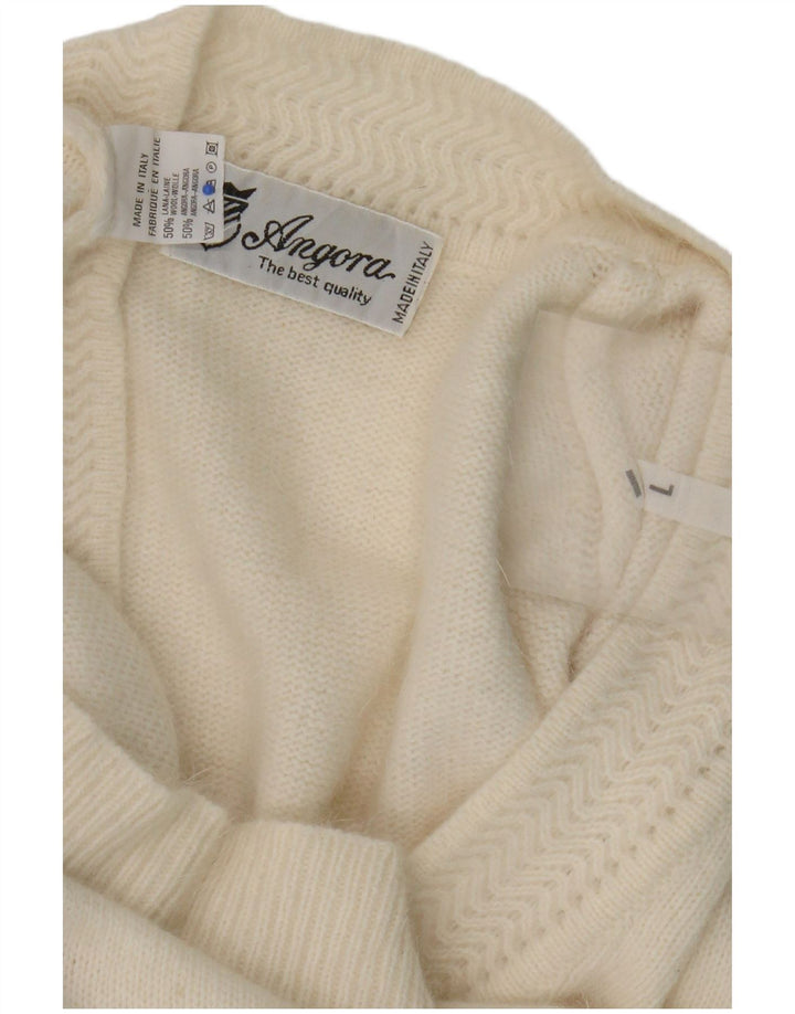 Vintage kvinders abstrakt mønster V-hals sweater UK 16 Large White