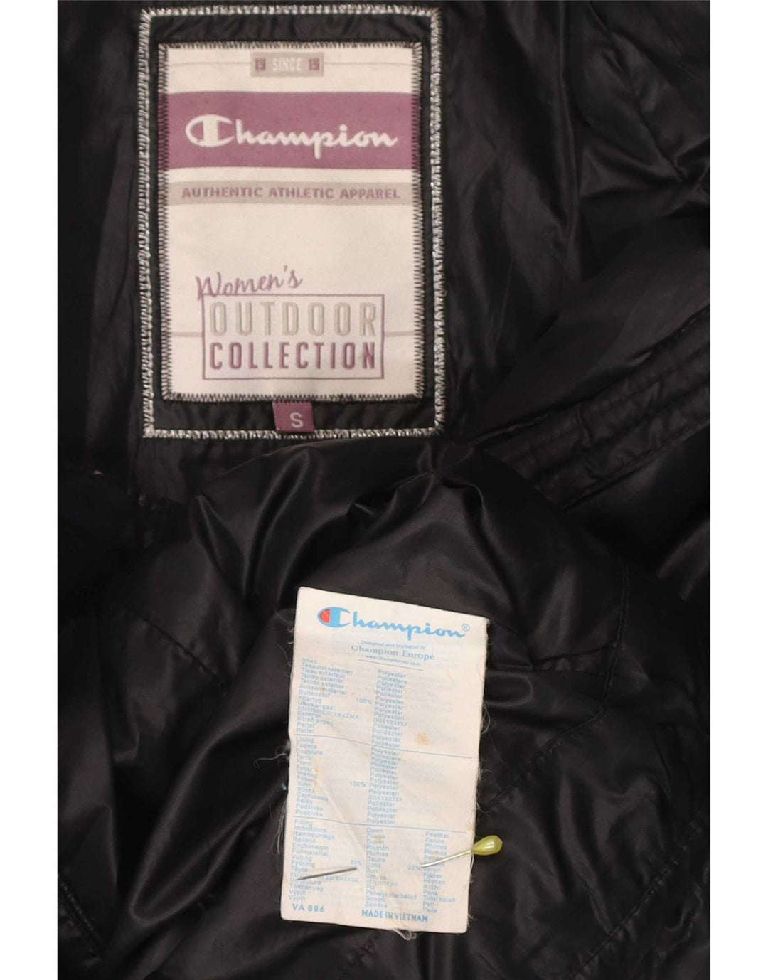 Champion Dame hættepolstret jakke UK 10 Lille sort polyester