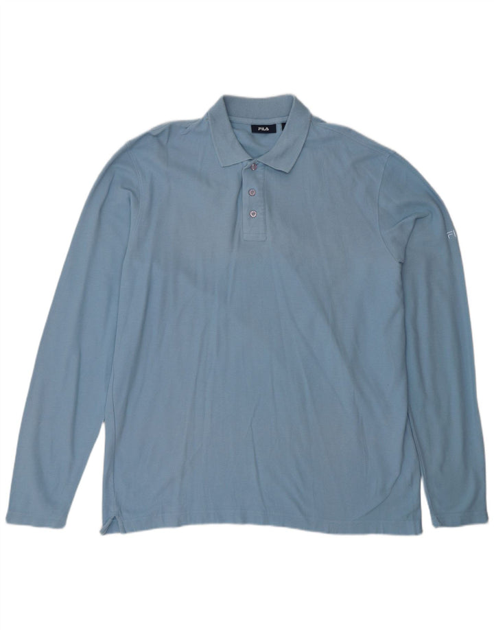 FILA Mens Long Sleeve Polo Shirt Large Blue Cotton