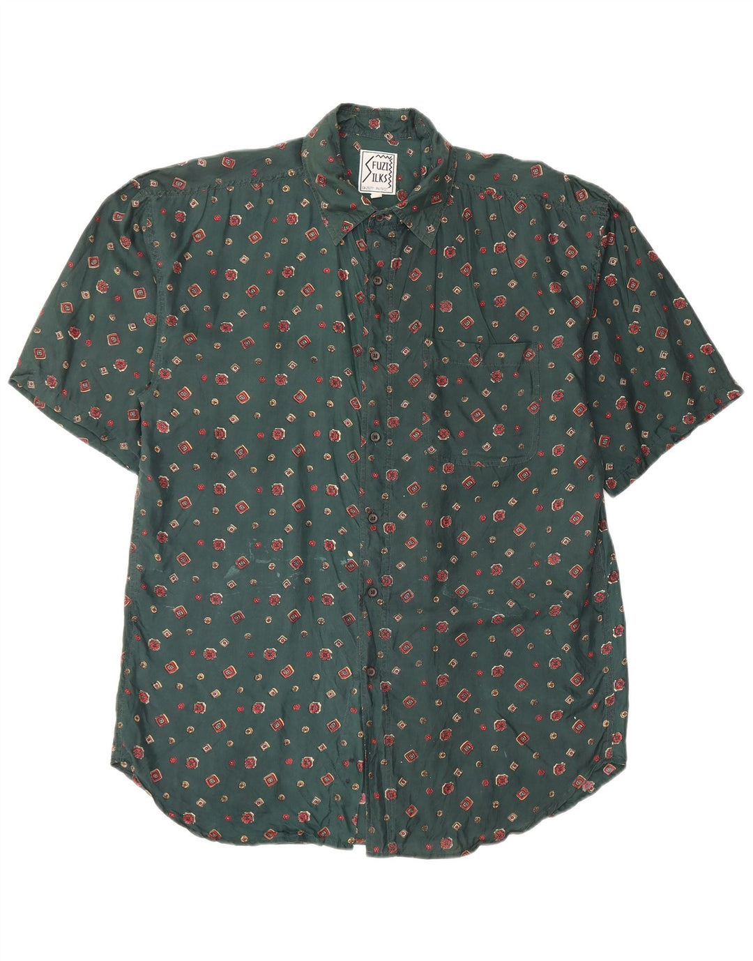 Fuzi Silks Kortærmet Herreskjorte Stor Grøn Blomster